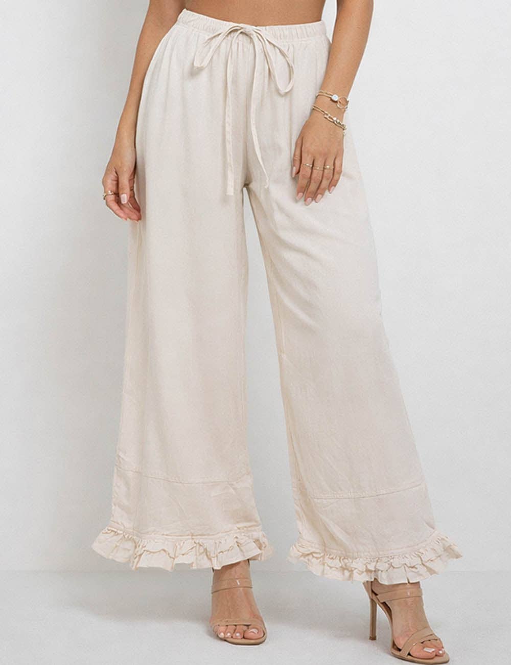 Drawstring Ruffle Hem Wide Leg Pants | SM126