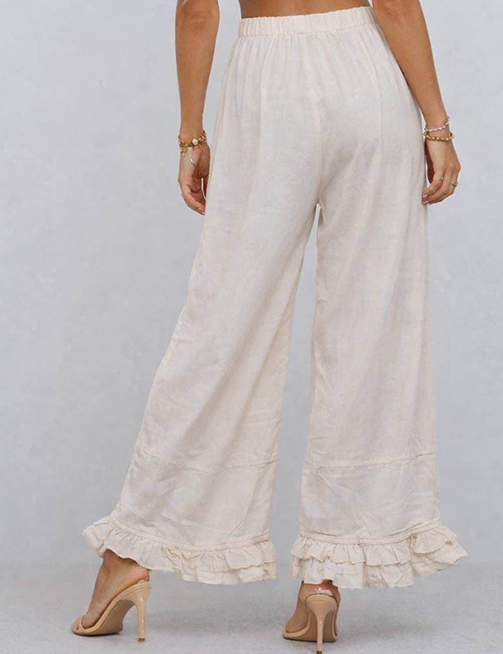 Drawstring Ruffle Hem Wide Leg Pants | SM126
