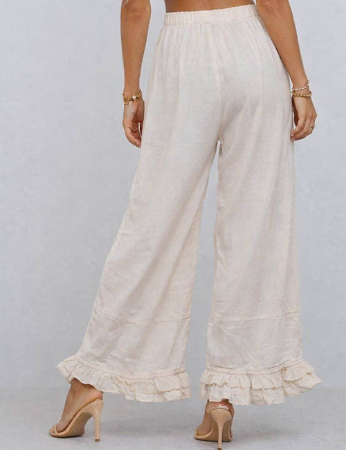 Drawstring Ruffle Hem Wide Leg Pants | SM126