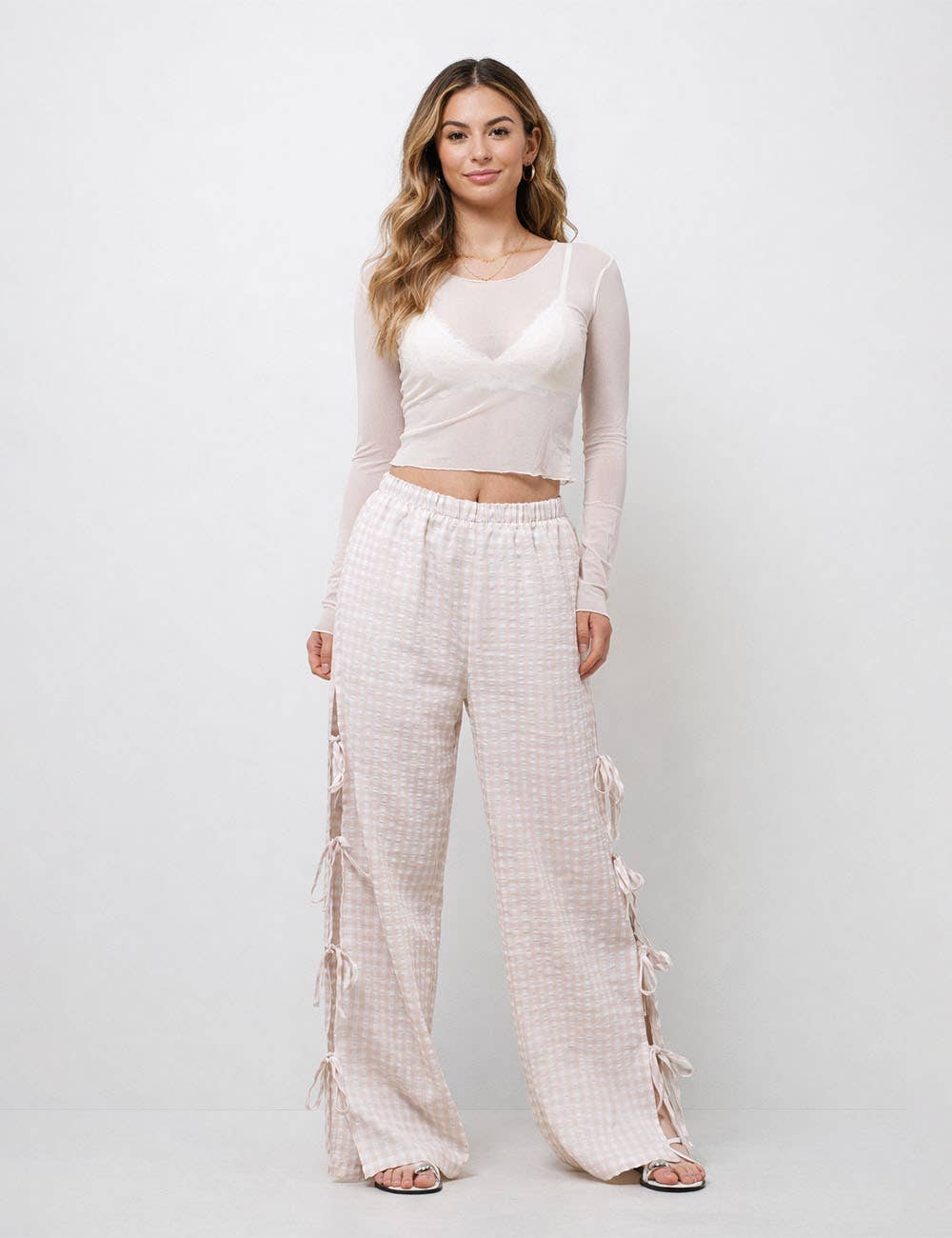Gingham Bow-Tie Wide Leg Pants |SM125