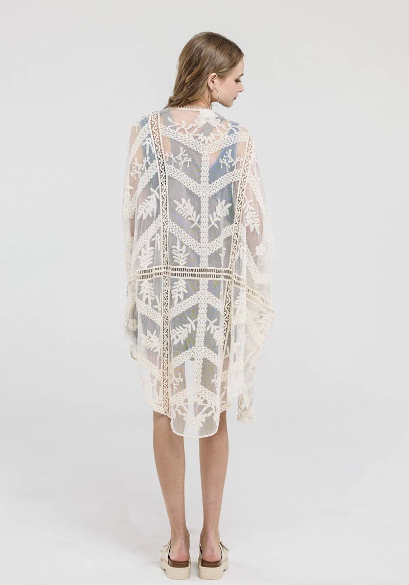 Embroidered Mesh Leaf Cocoon Cardigan| SM131