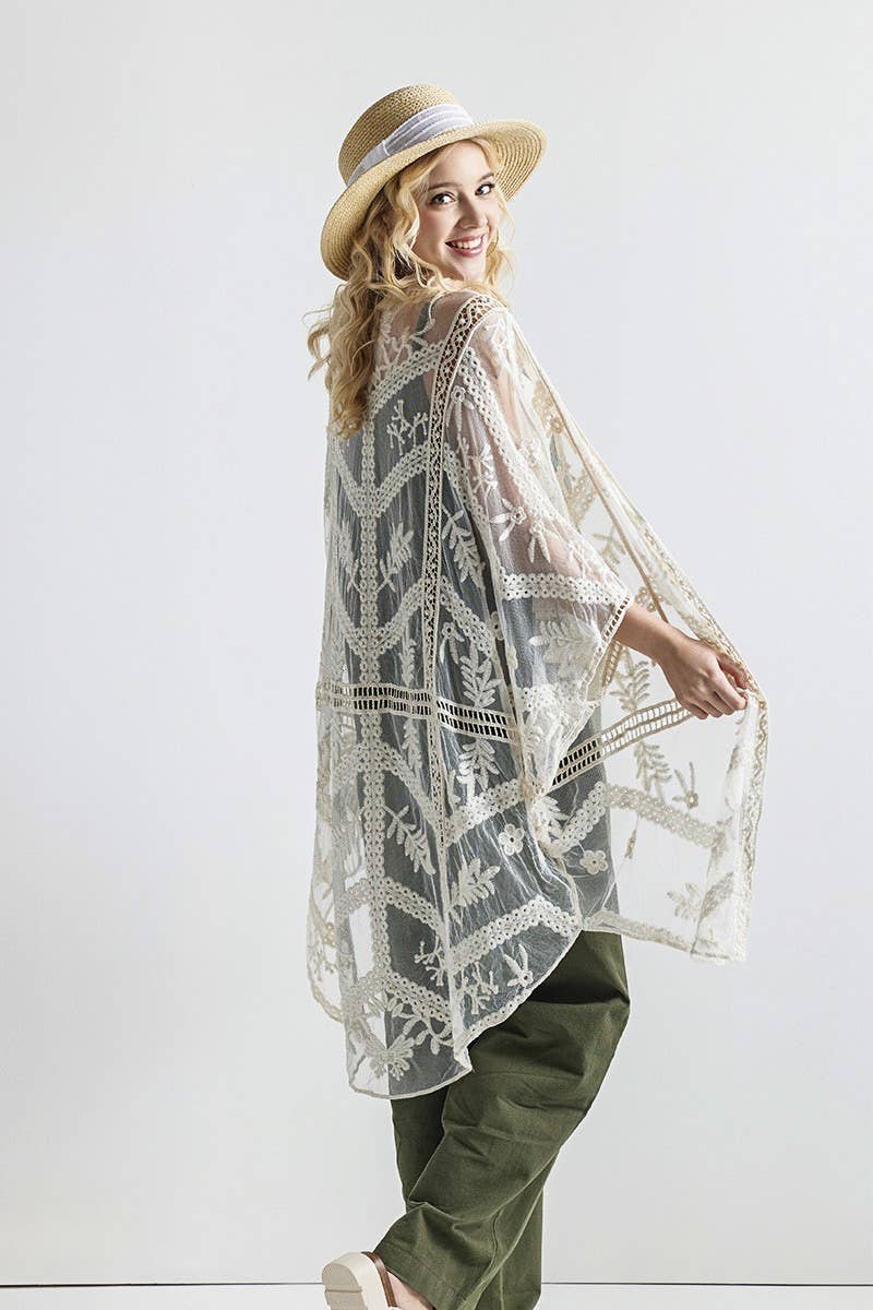 Embroidered Mesh Leaf Cocoon Cardigan| SM131