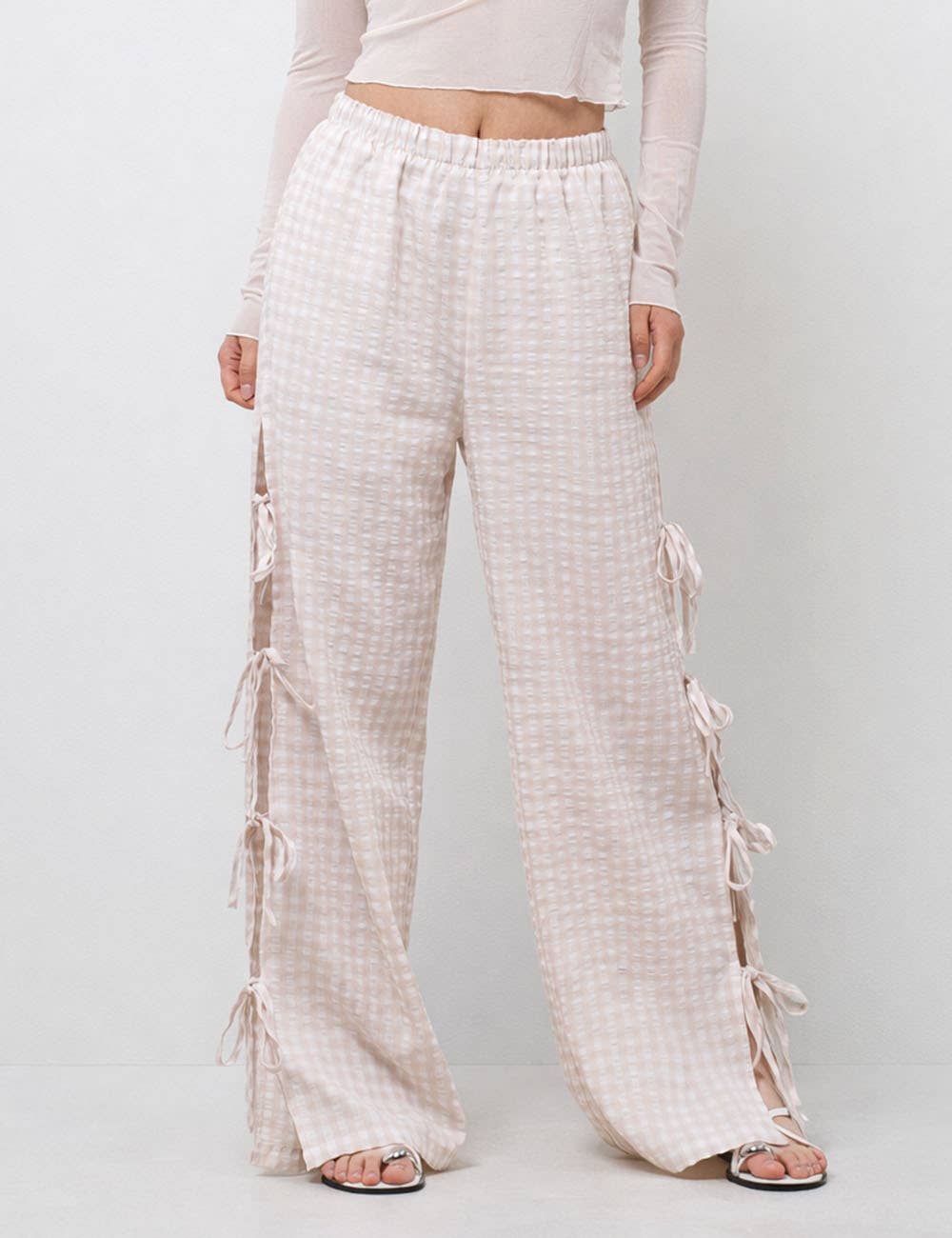 Gingham Bow-Tie Wide Leg Pants |SM125