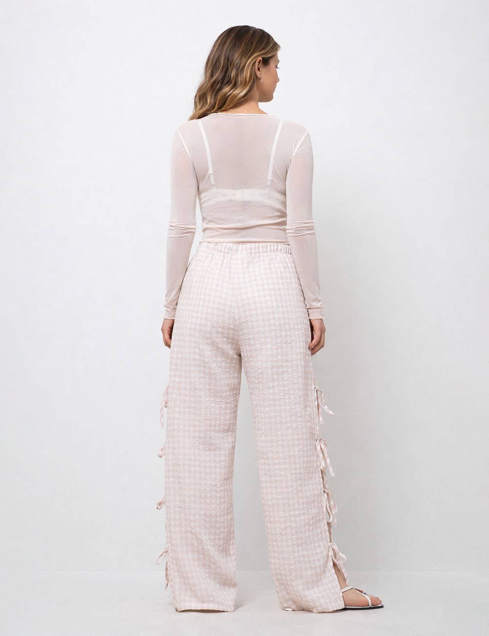 Gingham Bow-Tie Wide Leg Pants |SM125
